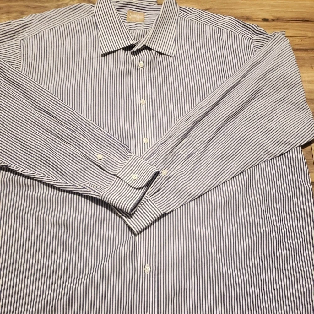 Gitman Mens Dress Up Shirt Stripes Size 35 18 1/2 - Picture 7 of 12